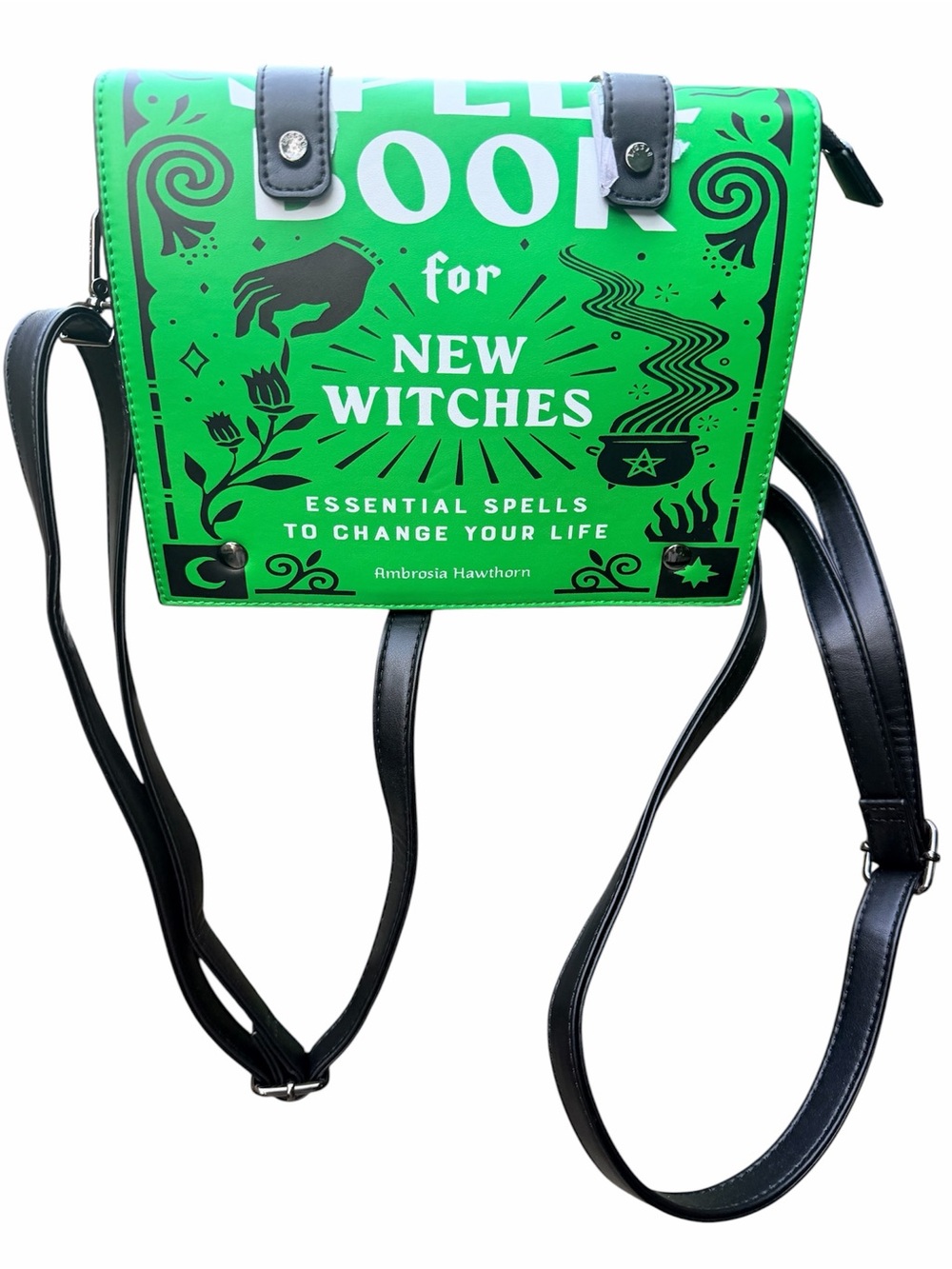 BESSIE LONDON Green Black Spell Book Witch Bag Backpack Halloween Novelty NEW